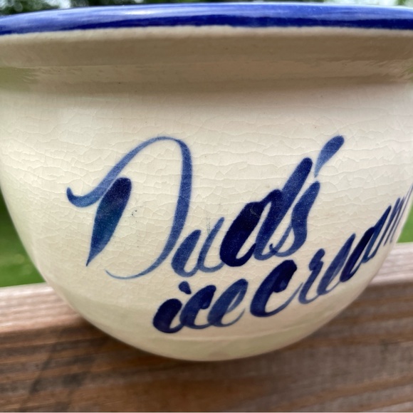 Dad’s Ice Cream Blue Letters Cream Pottery Crock Bowl Harry & David 4" x 6.5 NEW - Picture 3 of 9